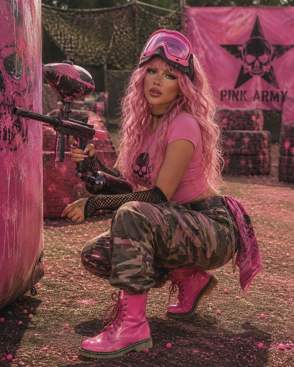 Shiny Pink Patent Lace-Up Combat Boots Sz.6.5 By.Forever